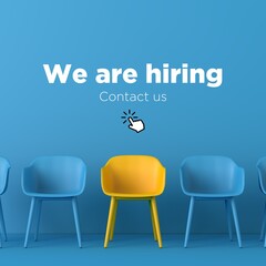 we are hiring, row of chairs for job candidates	
