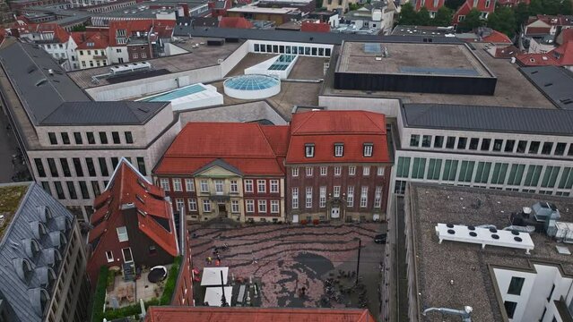 Aerial drone view of Art Museum Pablo Picasso ( Kunstmuseum Pablo Picasso Münster ) in Münster , Germany .