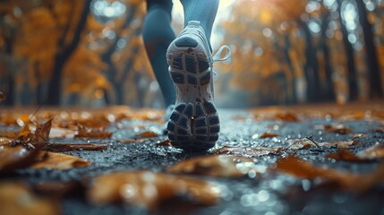 Running in the park with hands holding knees. Text or design area. - obrazy, fototapety, plakaty