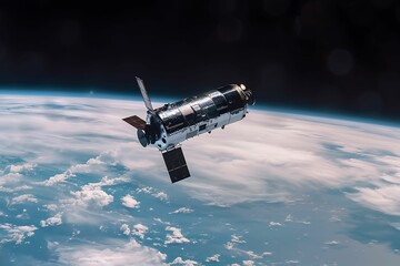 The Hubble Space Telescope floating in space, seen from the perspective of an abandoned satellite orbiting Earth