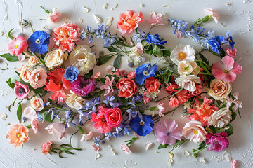 Fototapeta na wymiar Pattern made of various spring flowers