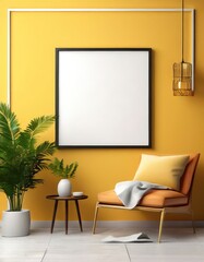 3D illustration of frame mockup on interior background