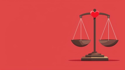 Cartoon scales of justice with heart, isolated background, space for text, symbolizing balance in human rights