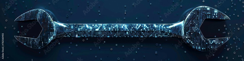 Aufkleber blue digital wrench spanner with glowing binary code, ai in maintenance management systems, predicti