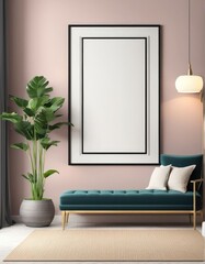 3D illustration of frame mockup on interior background