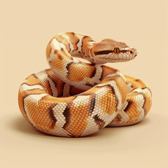 Obraz premium Close-up of a coiled python snake showcasing its detailed scale pattern and intense gaze.