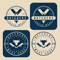 set butchers meat logo design template. meat cleaver knife with emblem vector illustration design