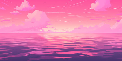 Fototapeta na wymiar Serene Pink Sunset Over Calm Ocean Waters