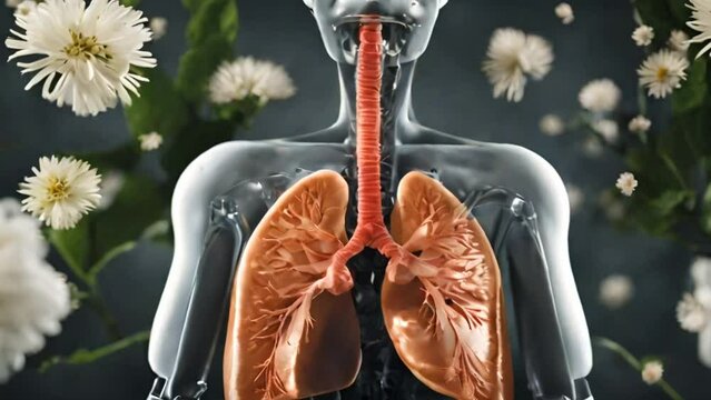 Artificial human lungs with flowers, Healthy lungs concept, Minimal coronavirus or pneumonia concept.