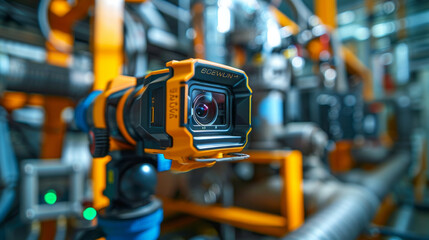 A robust industrial camera mounted on machinery in a manufacturing setting.