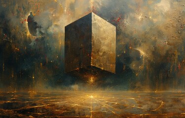 Golden Cube with Vibrant Highlights and Deep Contrasts