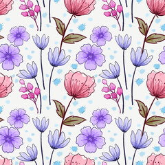 Beautiful watercolor flowers and leaves style vector seamless pattern. This pattern can be used for fabric textile wallpaper.