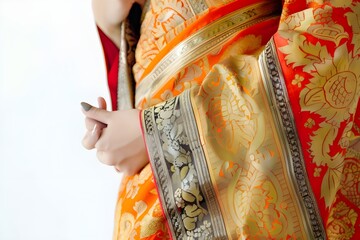 Artisanal Buddhist Ceremonial Dress White Background beautiful styalish pic





