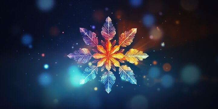 Snowflake on a colored background, concept of Abstract art