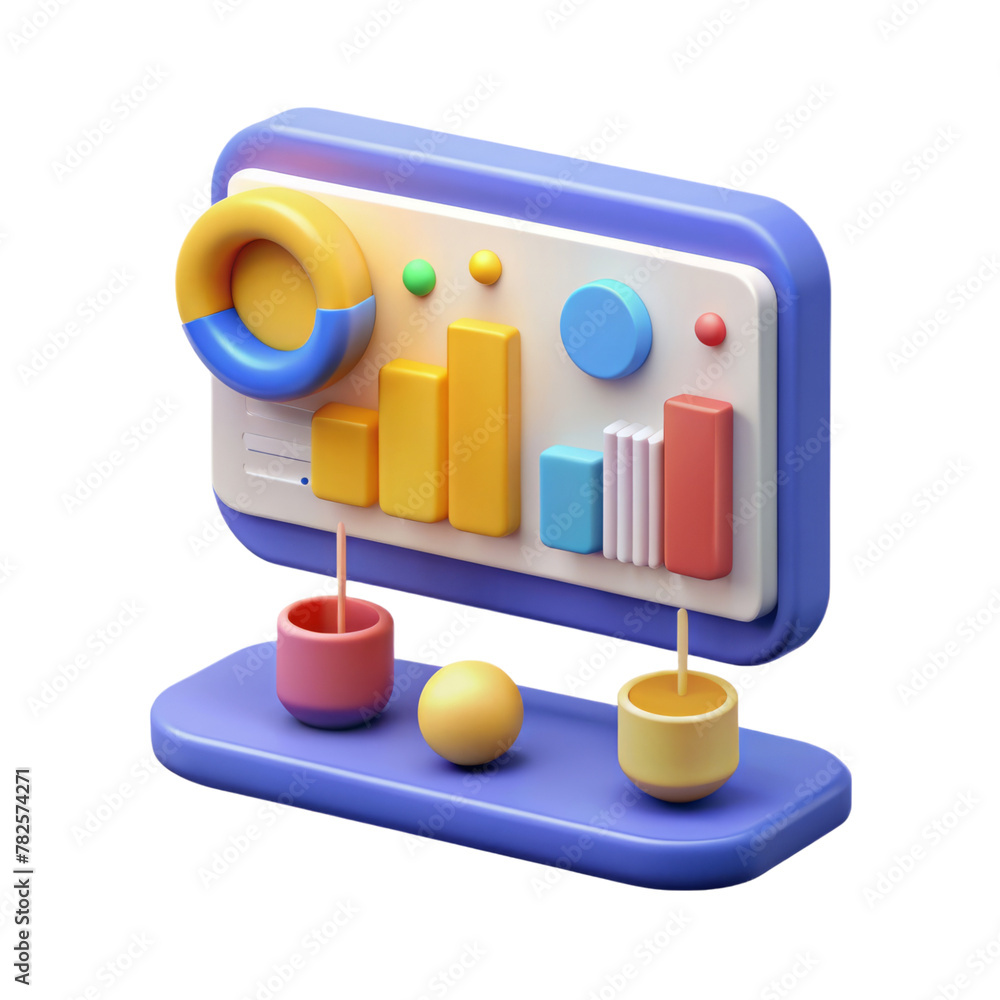 Poster colorful 3d charts and graphs on transparent background