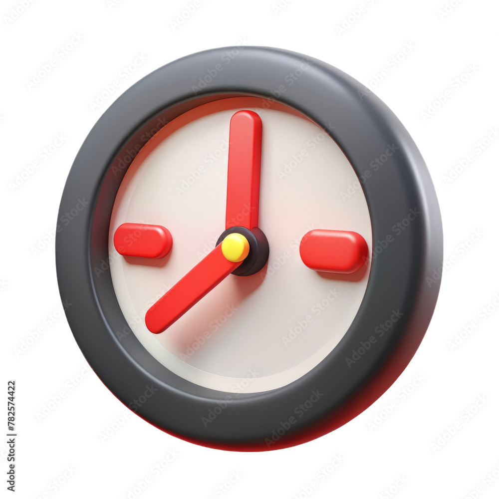 Poster 3d red clock with no numbers on a transparent background