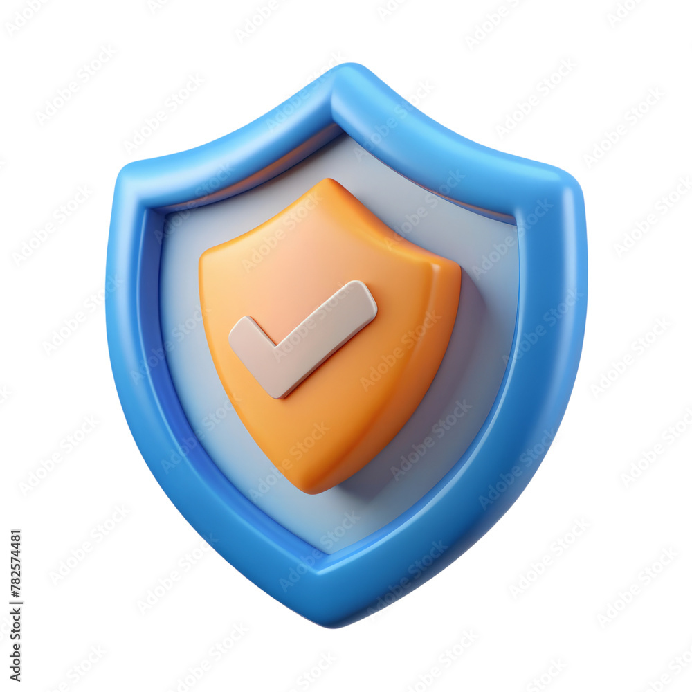 Poster 3d rendered shield with check mark on transparent background
