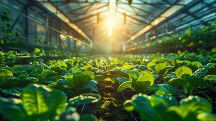 Innovations in Greenhouse Farming with LED Lighting - obrazy, fototapety, plakaty