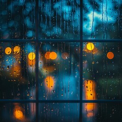 Raindrops Cascading Down a Windowpane During a Thunderstorm