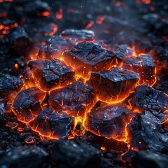 Glowing Fire Embers from Smoldering Charcoal