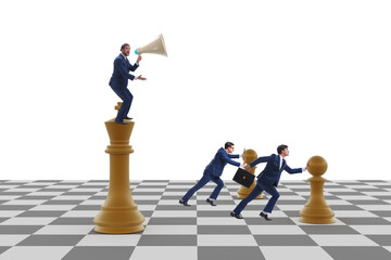 Businessman shouting in the game of chess