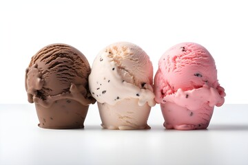 Classic Neapolitan Ice Cream Trio on White Background beautiful shining pic





