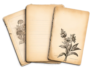 set of vintage painted papers botanical elements