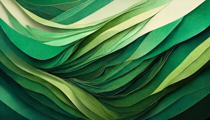 Abstract green color paper texture background. Minimal paper cut style composition with layers of geometric shapes and lines in green tone shades. Top view
