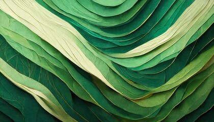 Abstract green color paper texture background. Minimal paper cut style composition with layers of geometric shapes and lines in green tone shades. Top view
