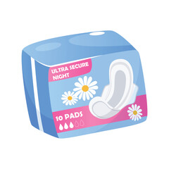 Feminine hygiene product sanitary Pads in soft pack isolated on white background
