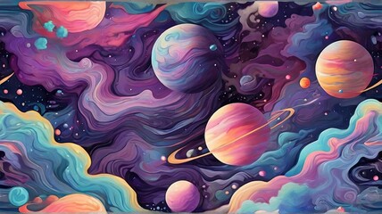 Galactic pattern drawn Space Planet stars clouds