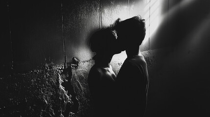 A couple kissing in the dark