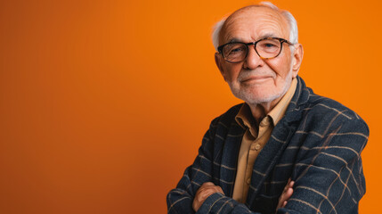 Obraz premium Close up Prtrait Of a business senior man against a orange studio background