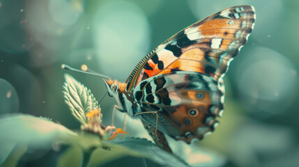 Closeup of a butterfly with a blurry background.Film grain - obrazy, fototapety, plakaty