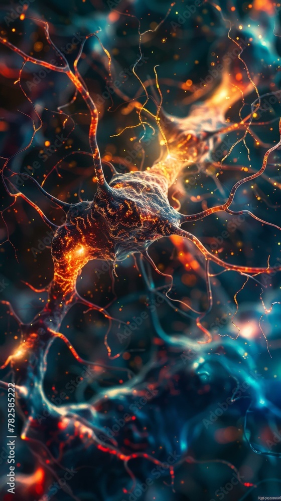 Poster a close up of a neuron in the brain. generative ai.