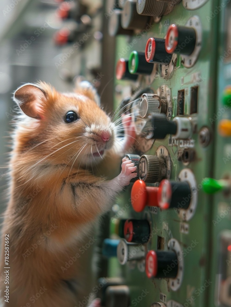 Aufkleber a hamster is playing with a bunch of buttons on an electronic device. generative ai.