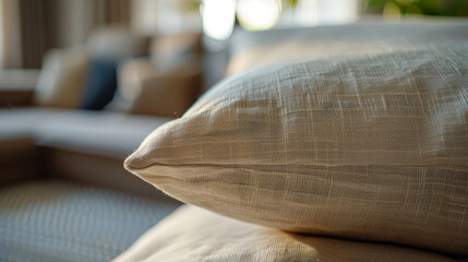 Closeup of a pillow with a blurry background.Bokeh