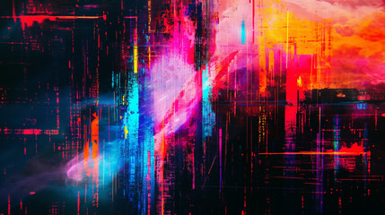 Cyber Glitch, Multicolored, Modern Digital Art Background - obrazy, fototapety, plakaty