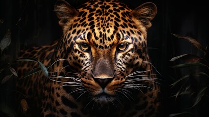 Fototapeta premium A stunning close-up image of a leopard showcasing its vivid orange and black markings and intense gaze