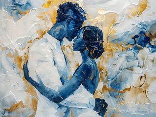 An artistic depiction of a couple embracing each other done in the style of watercolor