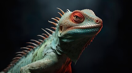 Fototapeta premium Stunning portrait of a blue crested iguana with intricate scales and a captivating gaze