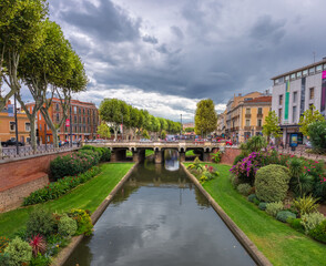 The river Basse and its gardens - Perpignan, France