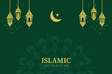 Blank islamic greeting card with lanterns and crescent isolated