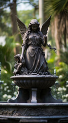 A beautiful very detailed statue of a woman with angel.