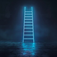A minimalist neon ladder frame ascending against a dark backdrop with a clean design