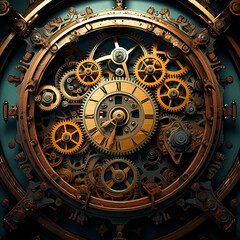 Fototapeta na wymiar Steampunk-inspired gears forming a celestial clock