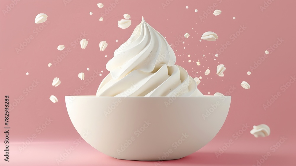 Aufkleber a bowl of creamy vanilla ice cream d style isolated flying objects memphis style d render ai generat