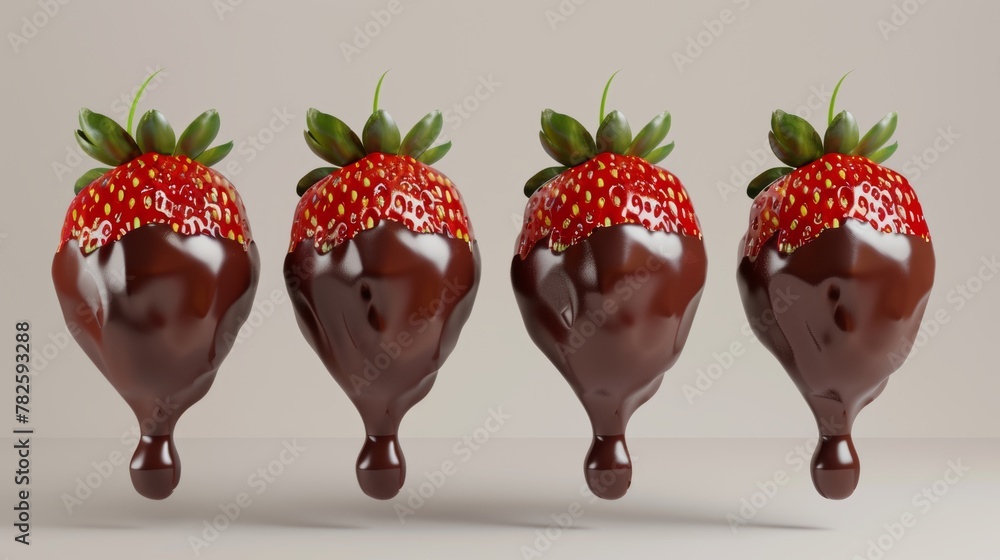 Poster a bunch of ripe strawberries dipped in chocolate d style isolated flying objects memphis style d ren