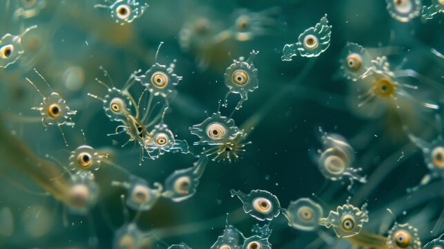 An upclose image of a large colony of colonial plankton resembling a chorus of voices singing in unison.