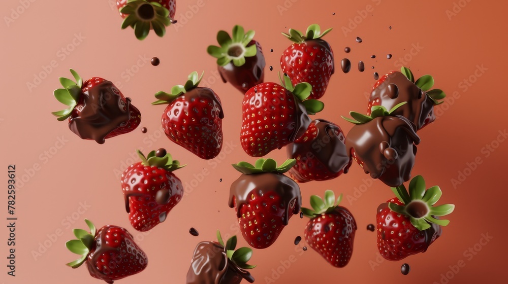 Aufkleber a cluster of chocolate-covered strawberries d style isolated flying objects memphis style d render a